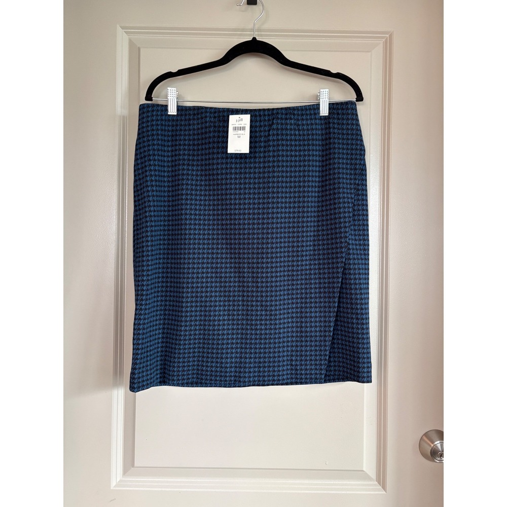 J.Jill Ponte Houndstooth Pencil Skirt M Blue Black NWT